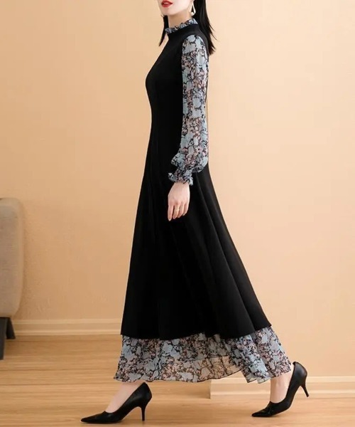 Flugge(フラッジー)の「レイヤード花柄ワンピース(ワンピース・レディース・ブラック・LARGE/MEDIUM)」の6枚目の写真