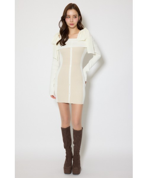 rienda(リエンダ)の「バイカラーオフショルリボンニットミニワンピース 春服(ワンピース・レディース・アイボリー/ベージュ/ライトブラック・FREE)」の16枚目の写真