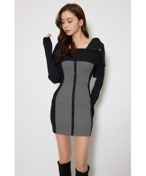 セール】バイカラーオフショルリボンニットミニワンピース 春服