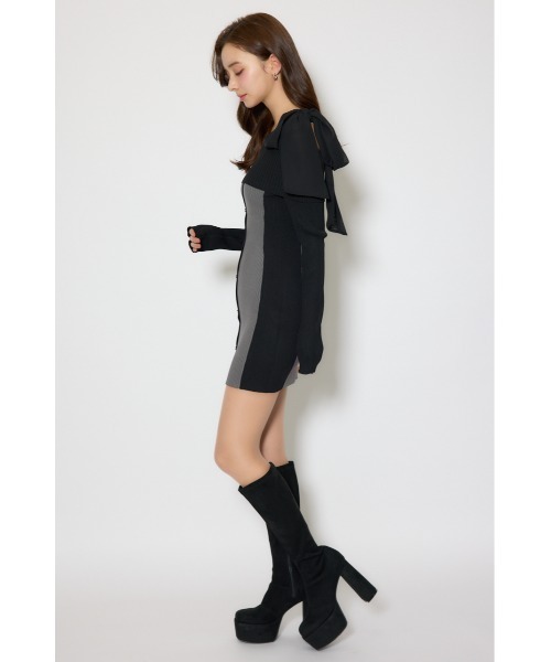 オフショルリボンニットミニワンピース rienda | バイカラーオフショルリボンニットミニワンピース