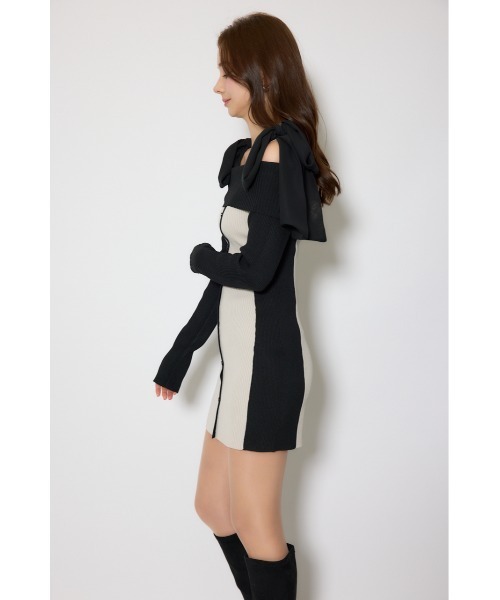 rienda(リエンダ)の「バイカラーオフショルリボンニットミニワンピース 春服(ワンピース・レディース・アイボリー/ベージュ/ライトブラック・FREE)」の4枚目の写真