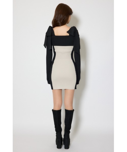 セール】バイカラーオフショルリボンニットミニワンピース 春服