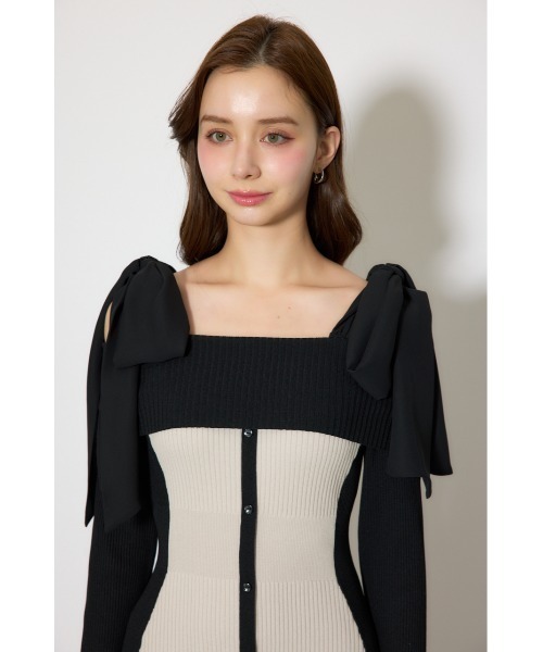 rienda(リエンダ)の「バイカラーオフショルリボンニットミニワンピース 春服(ワンピース・レディース・アイボリー/ベージュ/ライトブラック・FREE)」の9枚目の写真