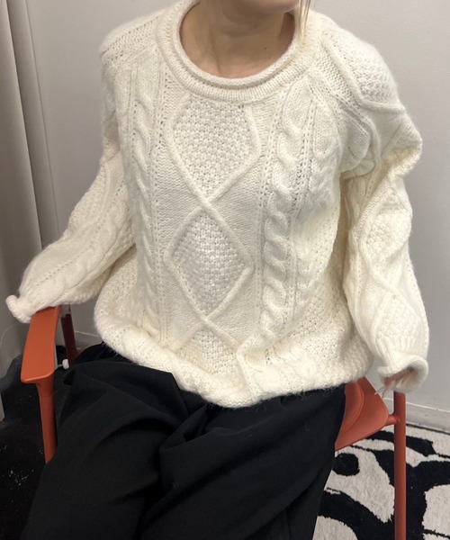 Nu（ニュー）の「【Nu】ローゲージニット（ニット/セーター・レディース・ベージュ/ホワイト/グレー・MEDIUM）」の9枚目の写真