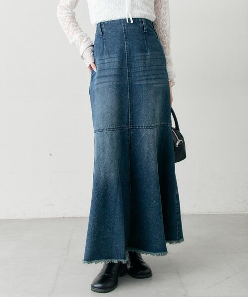 mystic(ミスティック)の「デニム切替マーメイドスカート(デニムスカート・レディース・ブルー/ネイビー・2/1)」の2枚目の写真