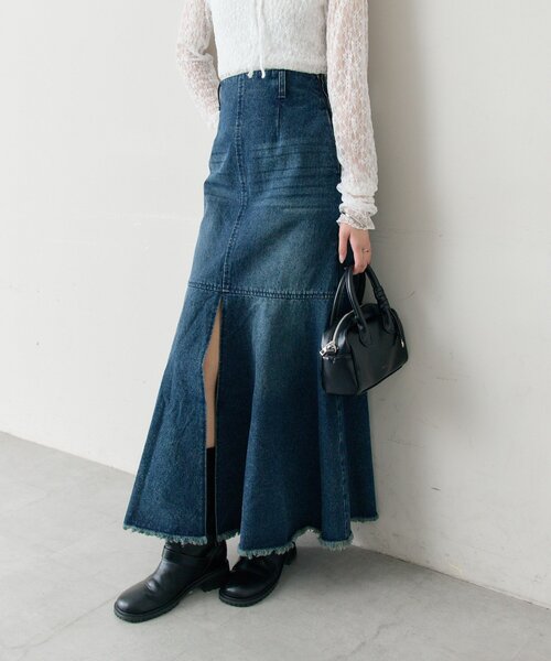 mystic(ミスティック)の「デニム切替マーメイドスカート(デニムスカート・レディース・ブルー/ネイビー・2/1)」の3枚目の写真