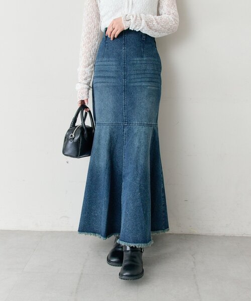 mystic(ミスティック)の「デニム切替マーメイドスカート(デニムスカート・レディース・ブルー/ネイビー・2/1)」の4枚目の写真