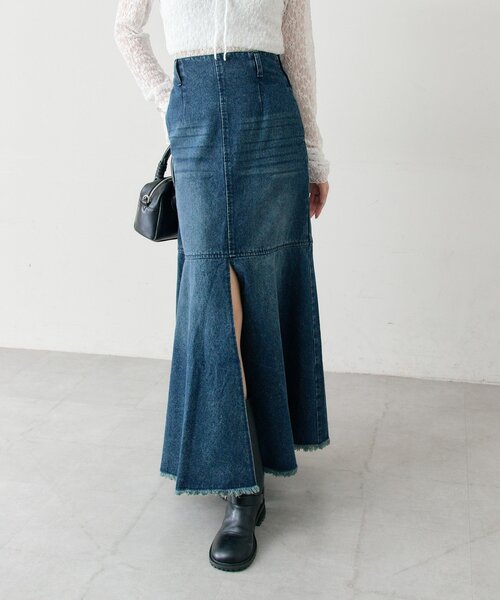 mystic(ミスティック)の「デニム切替マーメイドスカート(デニムスカート・レディース・ブルー/ネイビー・2/1)」の6枚目の写真