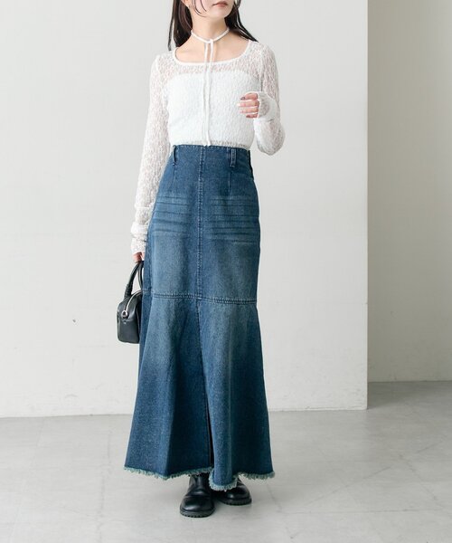 mystic(ミスティック)の「デニム切替マーメイドスカート(デニムスカート・レディース・ブルー/ネイビー・2/1)」の7枚目の写真