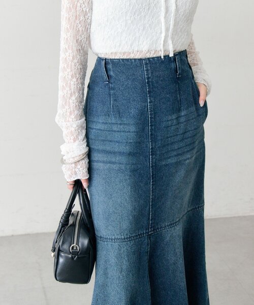 mystic(ミスティック)の「デニム切替マーメイドスカート(デニムスカート・レディース・ブルー/ネイビー・2/1)」の10枚目の写真