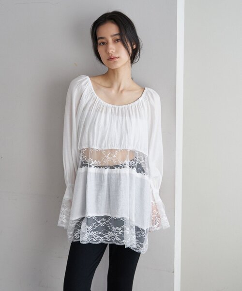 SHENERY（シーナリー）の「レースチュニックブラウス（シャツ/ブラウス・レディース・オフホワイト・FREE）」の4枚目の写真