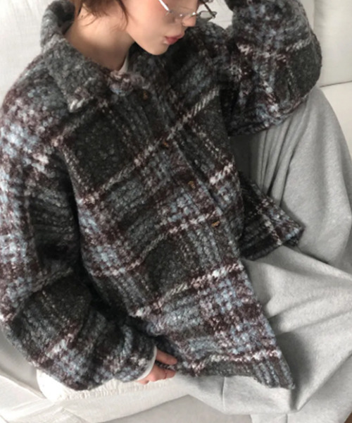 VIVID LADY（ビビッドレディー）の「チェック柄 シャツジャケット アウター（その他アウター・レディース・ブラック/ブルー・FREE）」の5枚目の写真