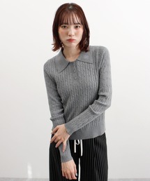ロゴ刺繍ケーブルポロニット