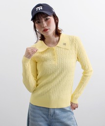 ロゴ刺繍ケーブルポロニット