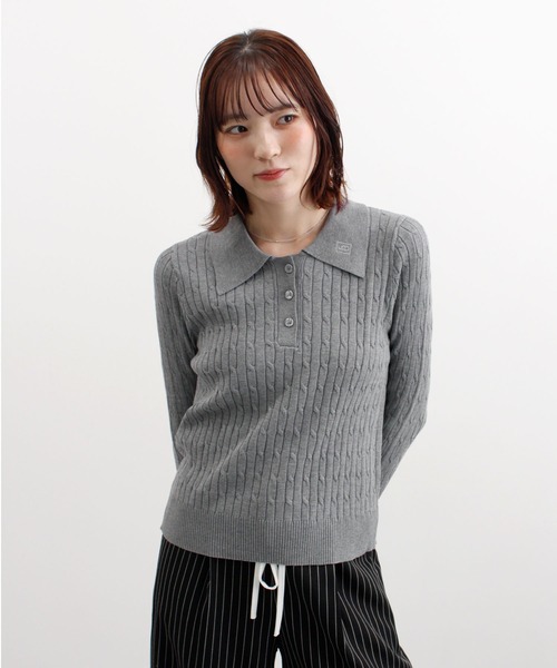 ABYS(アビス)の「ロゴ刺繍ケーブルポロニット(ニット/セーター・レディース・グレー/レッド/ネイビー/イエロー・FREE)」の5枚目の写真