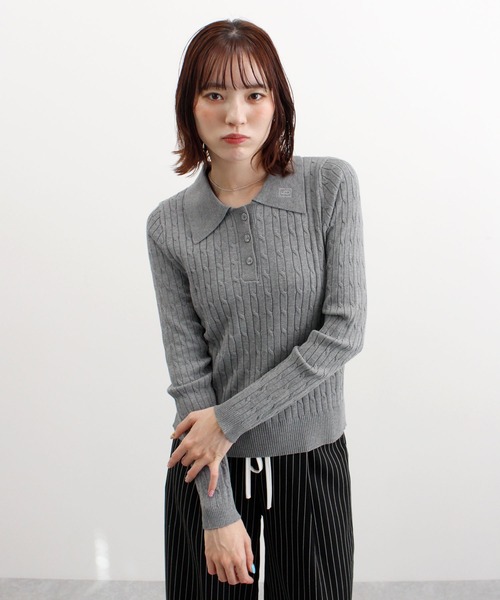 ABYS(アビス)の「ロゴ刺繍ケーブルポロニット(ニット/セーター・レディース・グレー/レッド/ネイビー/イエロー・FREE)」の10枚目の写真