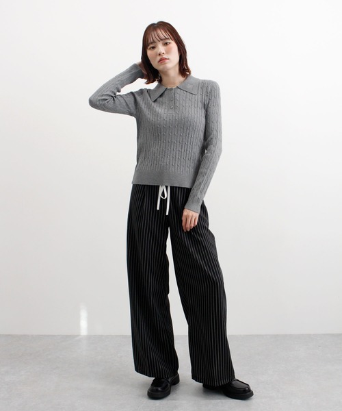 ABYS(アビス)の「ロゴ刺繍ケーブルポロニット(ニット/セーター・レディース・グレー/レッド/ネイビー/イエロー・FREE)」の11枚目の写真
