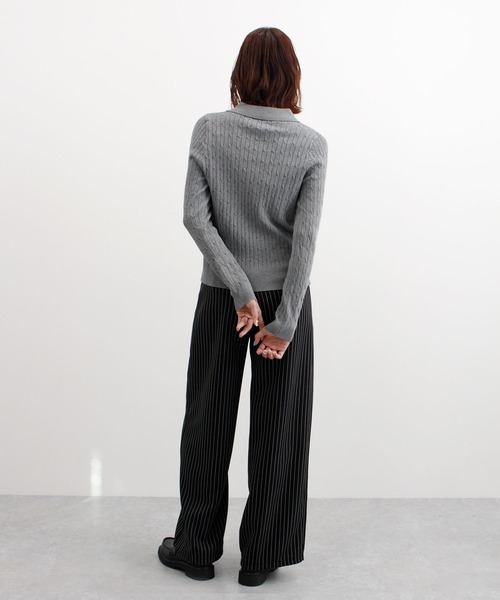 ABYS(アビス)の「ロゴ刺繍ケーブルポロニット(ニット/セーター・レディース・グレー/レッド/ネイビー/イエロー・FREE)」の13枚目の写真