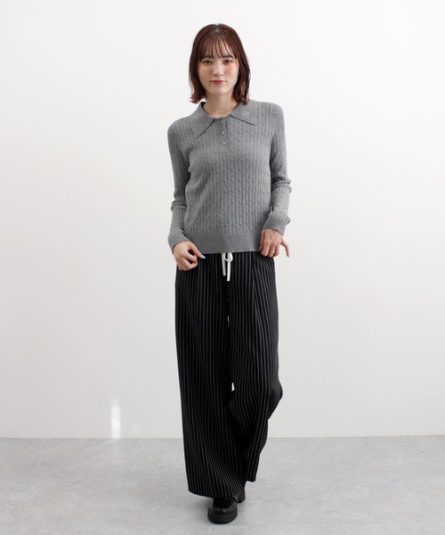ABYS(アビス)の「ロゴ刺繍ケーブルポロニット(ニット/セーター・レディース・グレー/レッド/ネイビー/イエロー・FREE)」の14枚目の写真