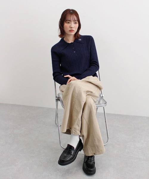 ABYS(アビス)の「ロゴ刺繍ケーブルポロニット(ニット/セーター・レディース・グレー/レッド/ネイビー/イエロー・FREE)」の16枚目の写真