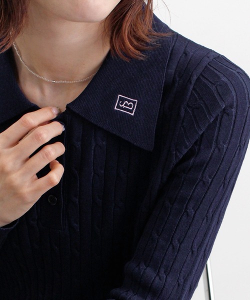 ABYS(アビス)の「ロゴ刺繍ケーブルポロニット(ニット/セーター・レディース・グレー/レッド/ネイビー/イエロー・FREE)」の17枚目の写真
