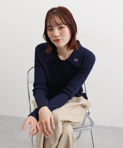 ABYS(アビス)の「ロゴ刺繍ケーブルポロニット(ニット/セーター・レディース・グレー/レッド/ネイビー/イエロー・FREE)」の18枚目の写真