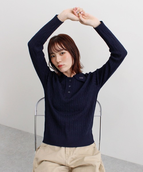ABYS(アビス)の「ロゴ刺繍ケーブルポロニット(ニット/セーター・レディース・グレー/レッド/ネイビー/イエロー・FREE)」の19枚目の写真