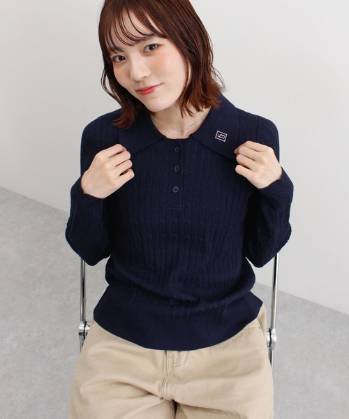 ABYS(アビス)の「ロゴ刺繍ケーブルポロニット(ニット/セーター・レディース・グレー/レッド/ネイビー/イエロー・FREE)」の20枚目の写真