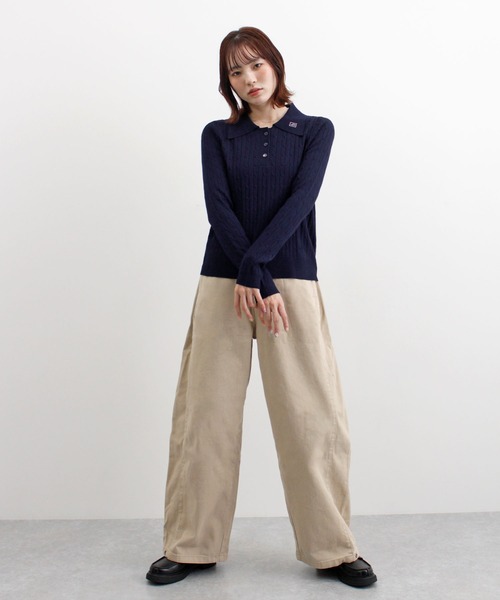 ABYS(アビス)の「ロゴ刺繍ケーブルポロニット(ニット/セーター・レディース・グレー/レッド/ネイビー/イエロー・FREE)」の21枚目の写真
