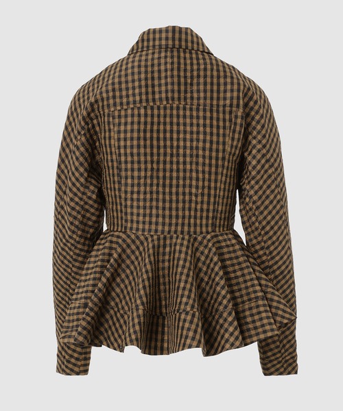 GANNI（ガニー）の「Crinkled Taffeta Check Peplum Shirt（シャツ/ブラウス・レディース・ブラウン系その他・36/34）」の2枚目の写真