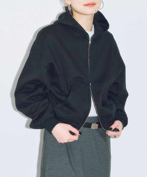CITYSHOP（シティーショップ）の「《追加》V/O ZIP-UP HOODIE：パーカー（スウェット・レディース・ブラック/ベージュ・FREE）」の20枚目の写真