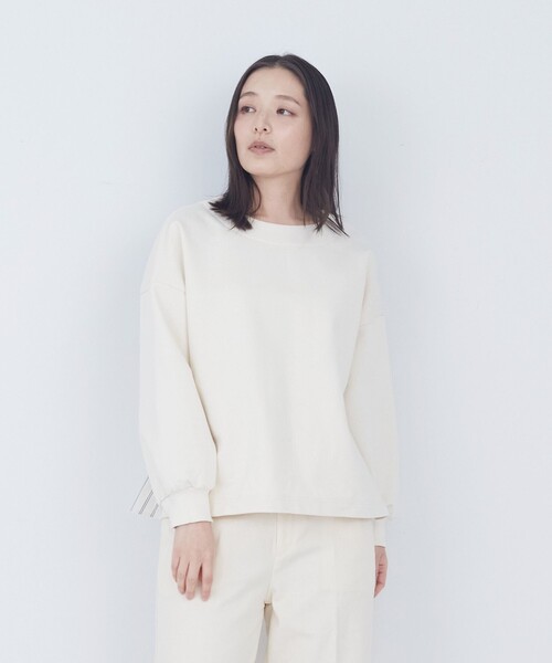 ADIEU TRISTESSE(アデュートリステス)の「裏毛×布帛コンビプルオーバー(スウェット・レディース・トップグレー/アイボリー/ブラック・FREE)」の1枚目の写真