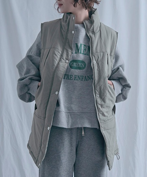 B.I.D.(ビーアイディー)の「《Social GIRL》中綿 スタンドカラー ロングベスト(ダウンベスト・レディース・アイボリー/ブラック/カーキ・L/M)」の3枚目の写真