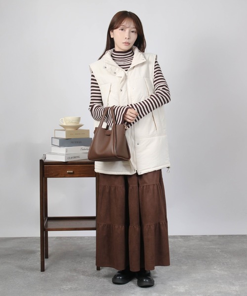 B.I.D.(ビーアイディー)の「《Social GIRL》中綿 スタンドカラー ロングベスト(ダウンベスト・レディース・アイボリー/ブラック/カーキ・L/M)」の22枚目の写真