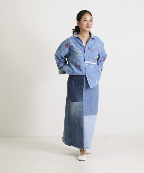 Freada（フリーダ）の「Freada/フリーダ オープンカラー 刺繍 シャツジャケット（シャツ/ブラウス・レディース・サックスブルー/ホワイト・ONE SIZE）」の6枚目の写真