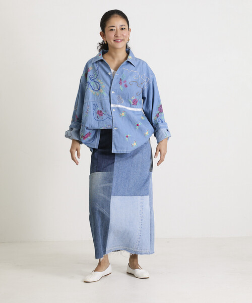 Freada（フリーダ）の「Freada/フリーダ オープンカラー 刺繍 シャツジャケット（シャツ/ブラウス・レディース・サックスブルー/ホワイト・ONE SIZE）」の7枚目の写真