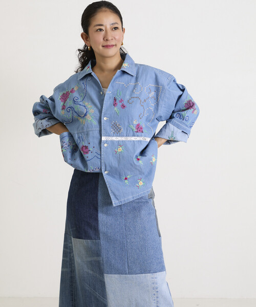 Freada（フリーダ）の「Freada/フリーダ オープンカラー 刺繍 シャツジャケット（シャツ/ブラウス・レディース・サックスブルー/ホワイト・ONE SIZE）」の11枚目の写真
