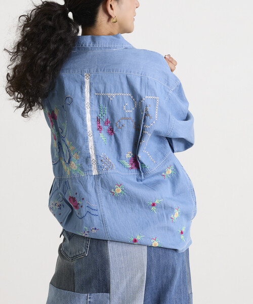 Freada（フリーダ）の「Freada/フリーダ オープンカラー 刺繍 シャツジャケット（シャツ/ブラウス・レディース・サックスブルー/ホワイト・ONE SIZE）」の12枚目の写真