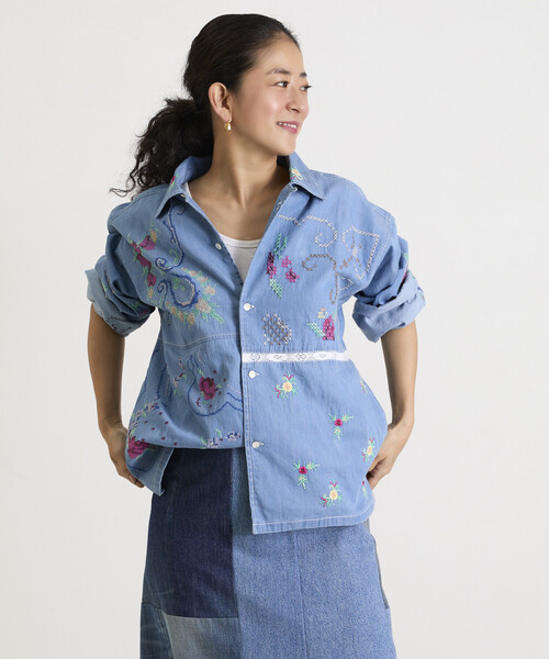 Freada（フリーダ）の「Freada/フリーダ オープンカラー 刺繍 シャツジャケット（シャツ/ブラウス・レディース・サックスブルー/ホワイト・ONE SIZE）」の13枚目の写真