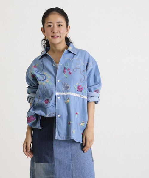 Freada（フリーダ）の「Freada/フリーダ オープンカラー 刺繍 シャツジャケット（シャツ/ブラウス・レディース・サックスブルー/ホワイト・ONE SIZE）」の14枚目の写真