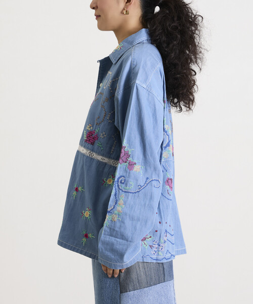 Freada（フリーダ）の「Freada/フリーダ オープンカラー 刺繍 シャツジャケット（シャツ/ブラウス・レディース・サックスブルー/ホワイト・ONE SIZE）」の16枚目の写真