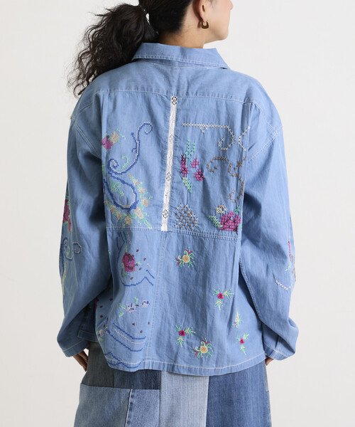 Freada（フリーダ）の「Freada/フリーダ オープンカラー 刺繍 シャツジャケット（シャツ/ブラウス・レディース・サックスブルー/ホワイト・ONE SIZE）」の17枚目の写真