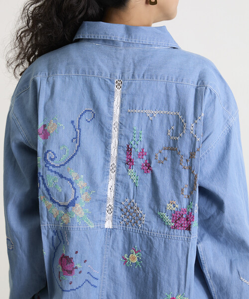 Freada（フリーダ）の「Freada/フリーダ オープンカラー 刺繍 シャツジャケット（シャツ/ブラウス・レディース・サックスブルー/ホワイト・ONE SIZE）」の18枚目の写真