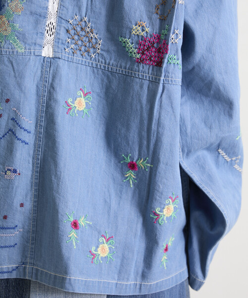 Freada（フリーダ）の「Freada/フリーダ オープンカラー 刺繍 シャツジャケット（シャツ/ブラウス・レディース・サックスブルー/ホワイト・ONE SIZE）」の20枚目の写真