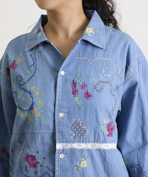Freada（フリーダ）の「Freada/フリーダ オープンカラー 刺繍 シャツジャケット（シャツ/ブラウス・レディース・サックスブルー/ホワイト・ONE SIZE）」の21枚目の写真