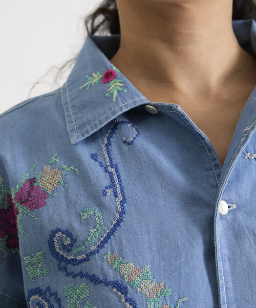 Freada（フリーダ）の「Freada/フリーダ オープンカラー 刺繍 シャツジャケット（シャツ/ブラウス・レディース・サックスブルー/ホワイト・ONE SIZE）」の22枚目の写真