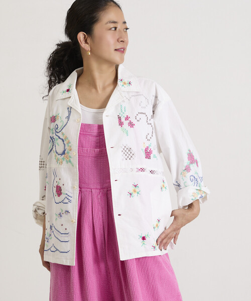 Freada(フリーダ)の「Freada/フリーダ オープンカラー 刺繍 シャツジャケット(シャツ/ブラウス・レディース・サックスブルー/ホワイト・ONE SIZE)」の12枚目の写真