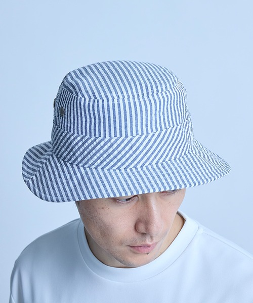 UNION STATION（ユニオンステーション）の「シアサッカーバケットハット（ハット・メンズ・ホワイト×ネイビー/ブラック・FREE）」の4枚目の写真