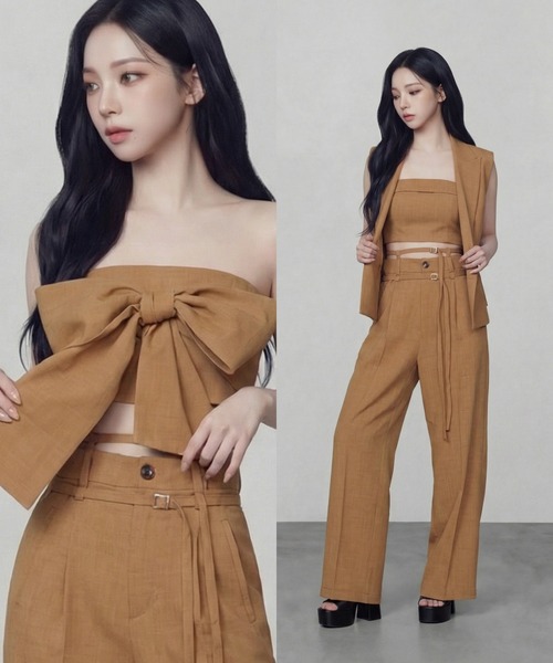 DURAS(デュラス)の「マルチリボンベアトップ(チューブトップ・レディース・グレー/ピンク/グリーン/ブラウン・FREE)」の2枚目の写真