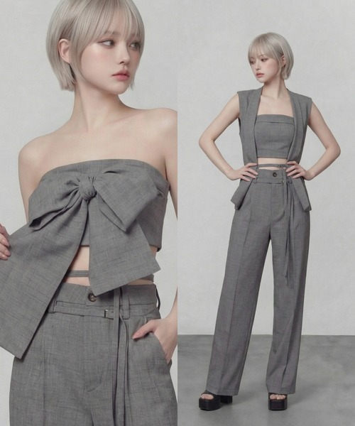 DURAS(デュラス)の「マルチリボンベアトップ(チューブトップ・レディース・グレー/ピンク/グリーン/ブラウン・FREE)」の1枚目の写真